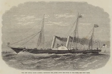 The New Royal Yacht Alberta conveying the Queen down the River to the Nore
